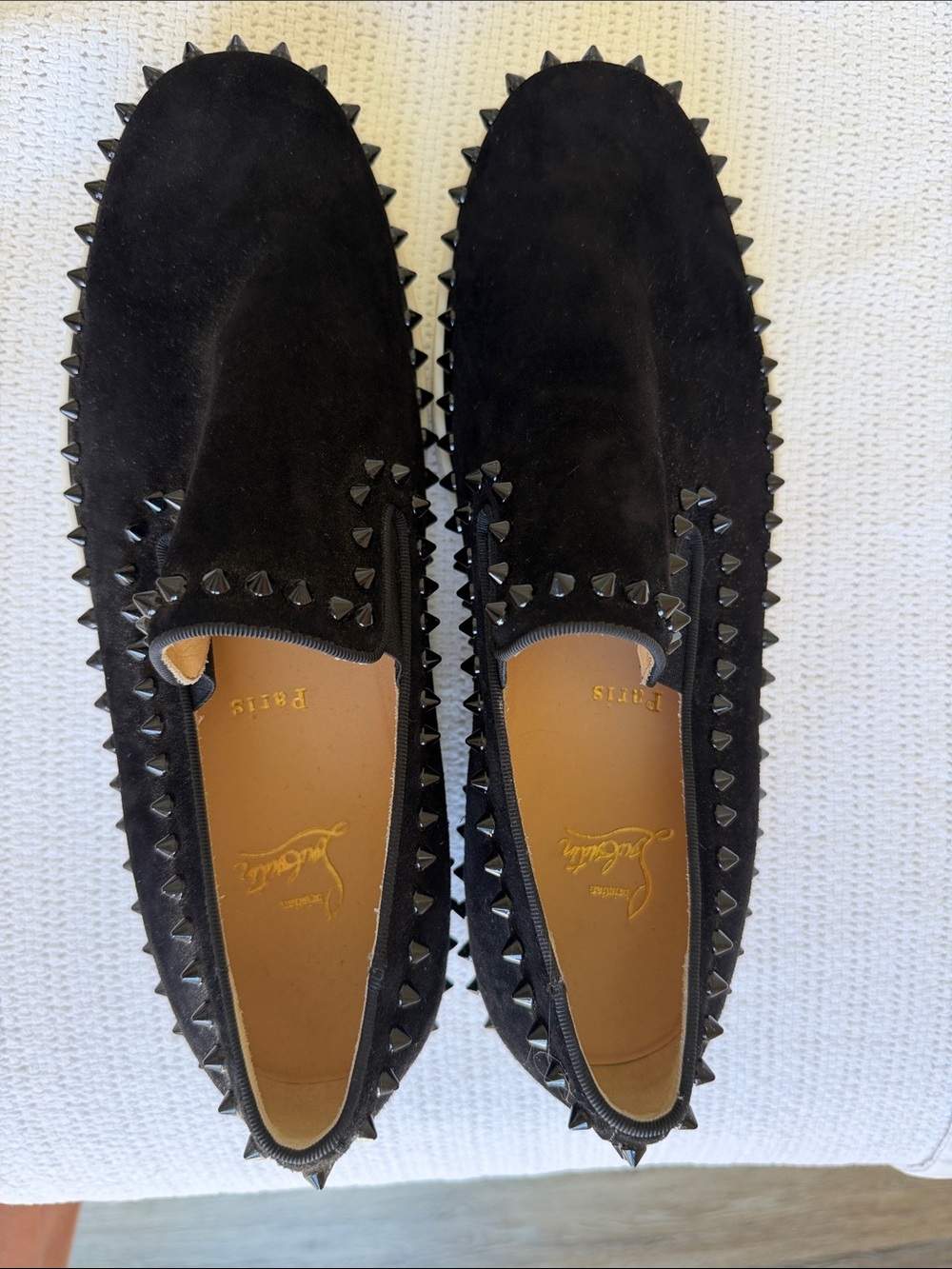 Christian Louboutin Black Spiked Suede Loafers